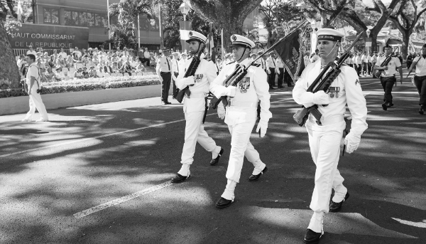 Défilé des forces armées françaises à Papeete, le 14 juillet 2023.