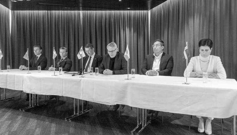 Conférence de presse lors de la réunion des ministres de la défense de la Coopération nordique de défense (Nordefco) à Torshavn, Îles Féroé, le 30 avril 2024.