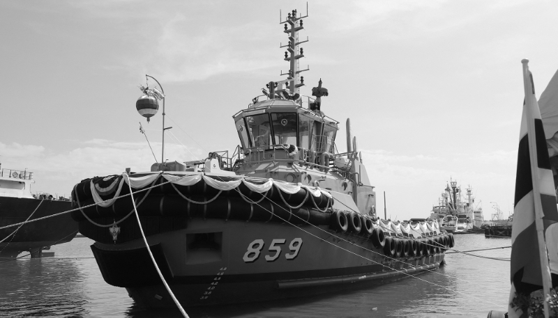 Cérémonie de lancement de la nouvelle frégate de la marine royale thaïlandaise (RTN), le HTMS Tachai, dans un dock de Samut Prakan's Phra Samut Chedi, le 25 janvier 2023. La RTN prévoit d'acquérir quatre frégates supplémentaires en 2026 et 2027.