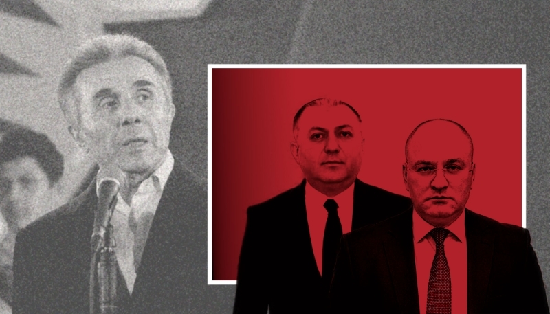 Grigol Liluachvili, à la tête du State Security Service of Georgia, et Irakli Beraia, directeur du Georgian Intelligence Service. En arrière-plan, l'oligarque Bidzina Ivanichvili. 